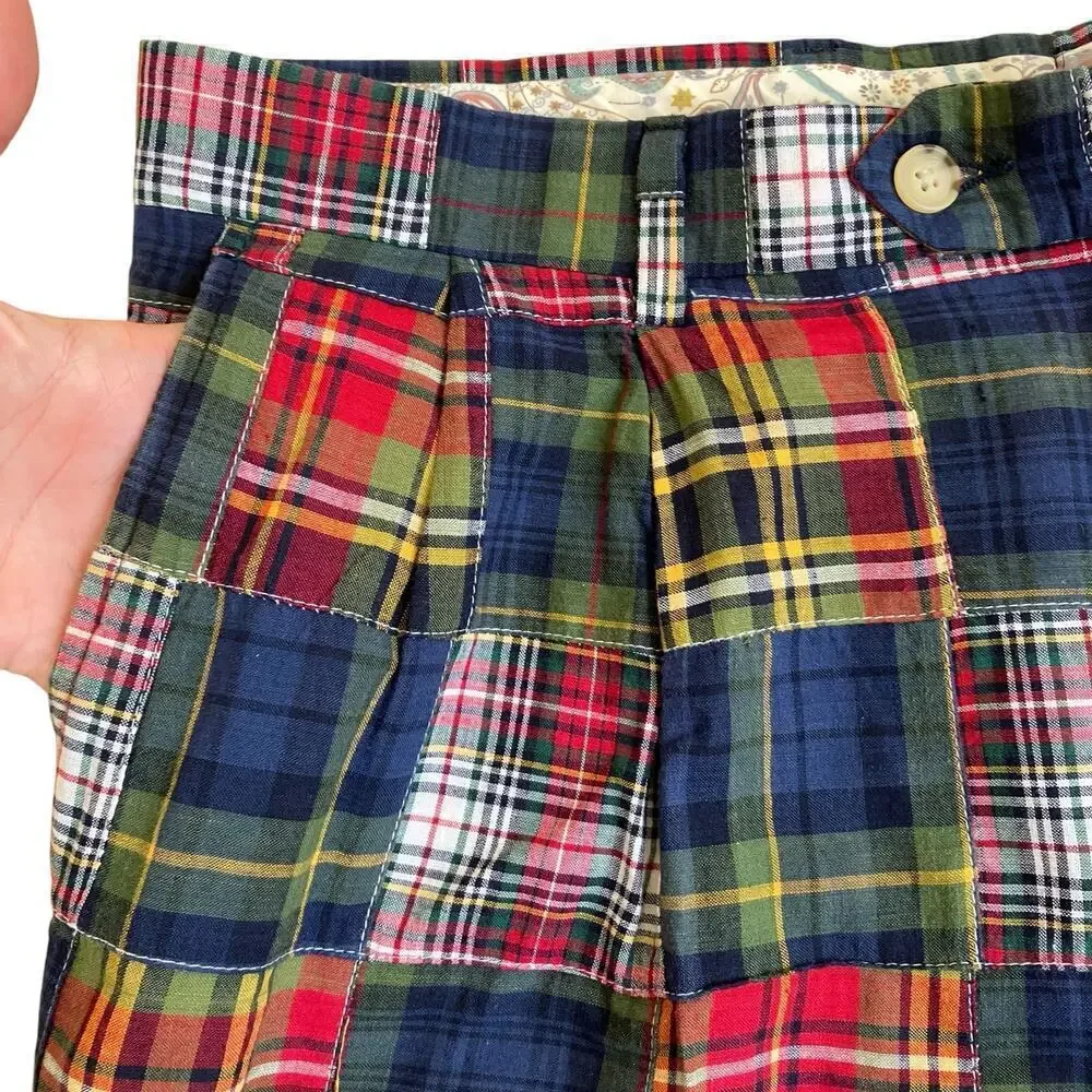 Berle Vintage Cotton Madras Plaid Pleated Front Chino Shorts Preppy Sz 34